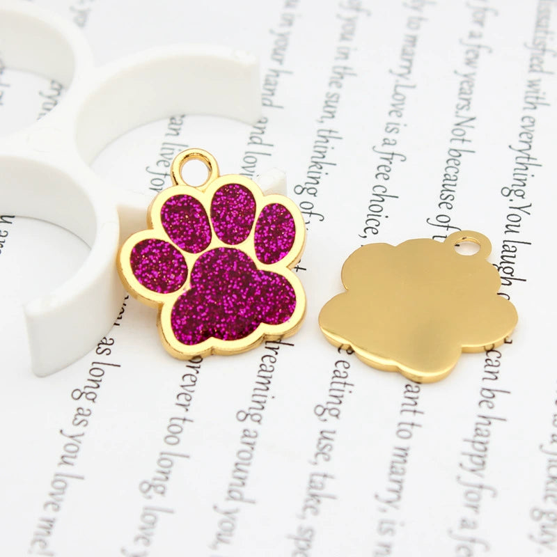 Gold Plated Alloy Shiny Engravable Paw Shape Cat Dog Tags ( pk of 10 ) / KT1004