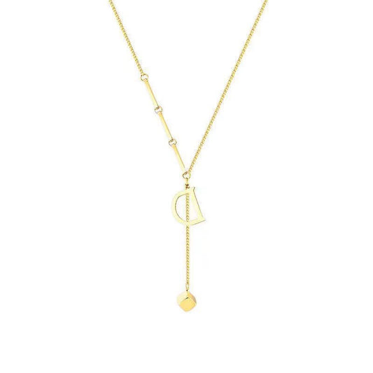 Gold Plated Stainless Steel D Pendant Lariat Necklace / KN2002