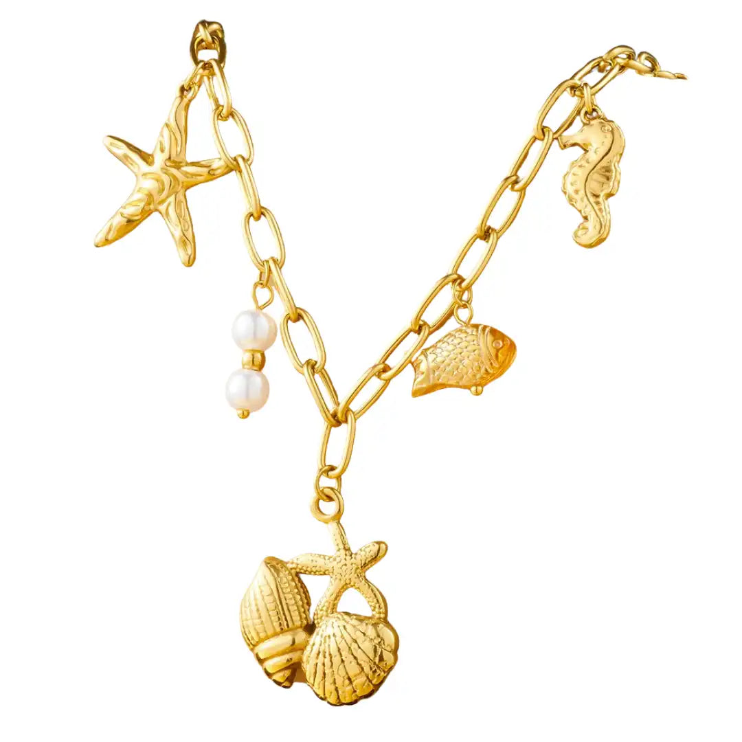 Gold Plated Stainless Steel Maritime Charm Necklace / KN4004