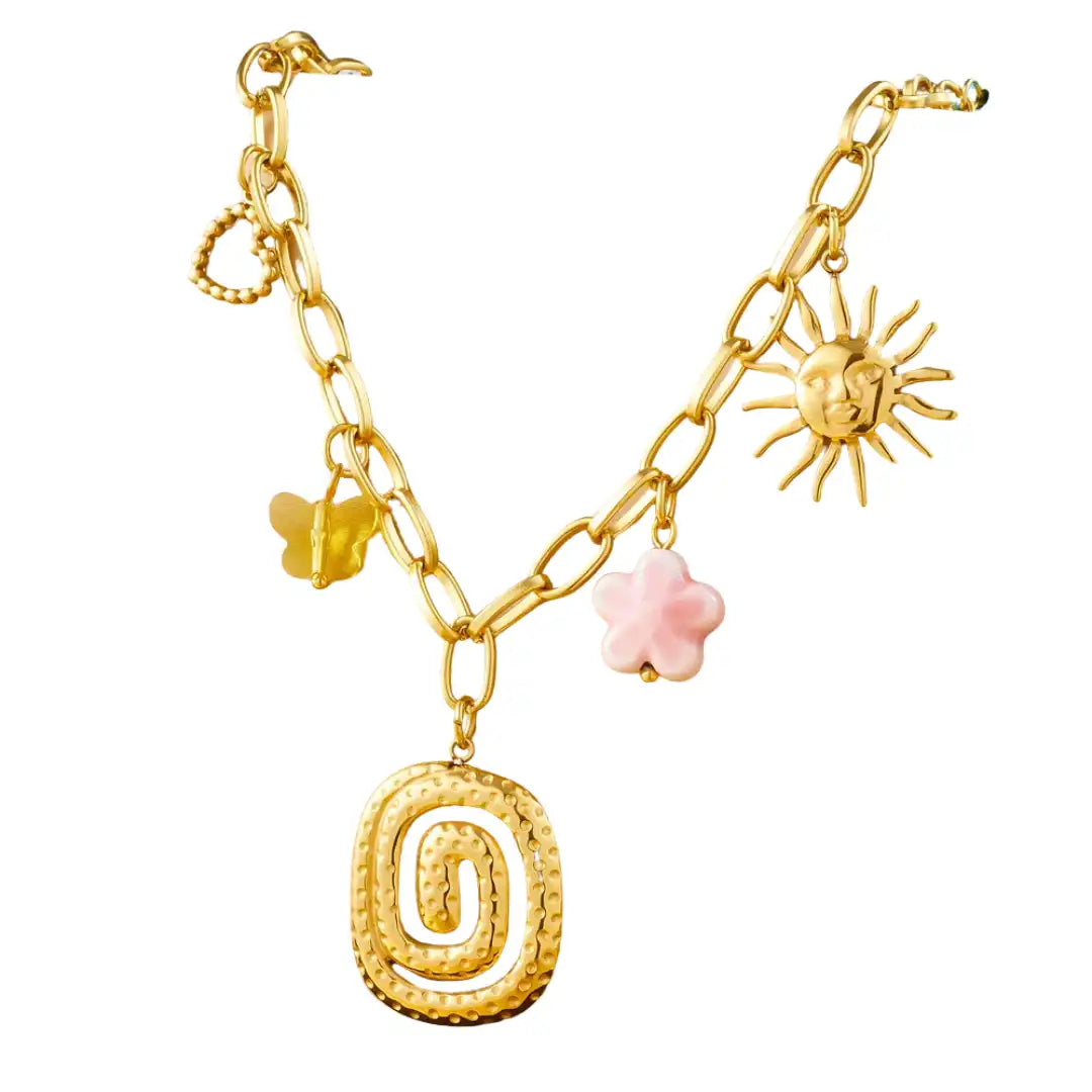 Gold Plated Stainless Steel Maritime Charm Necklace / KN4008
