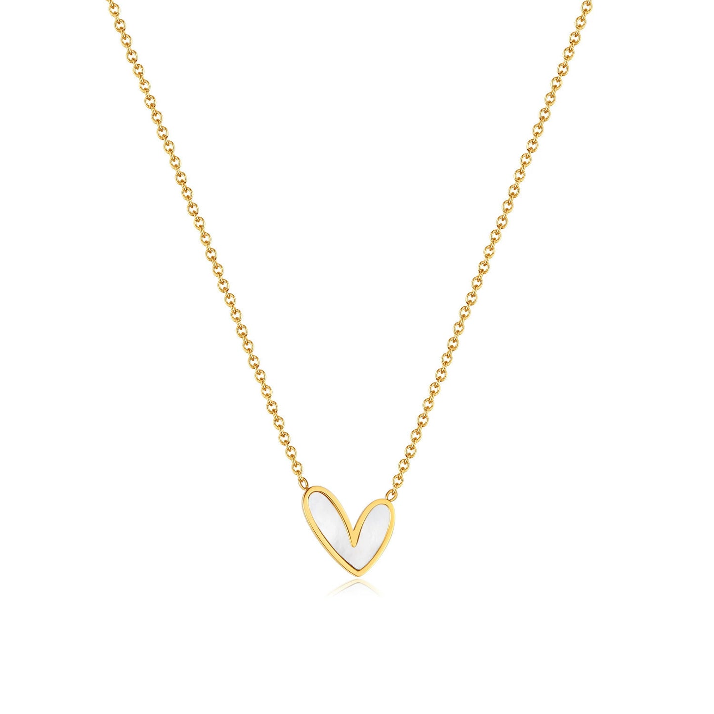 Gold Plated Stainless Steel Shell Inlay Heart Pendant Necklace / KN1003