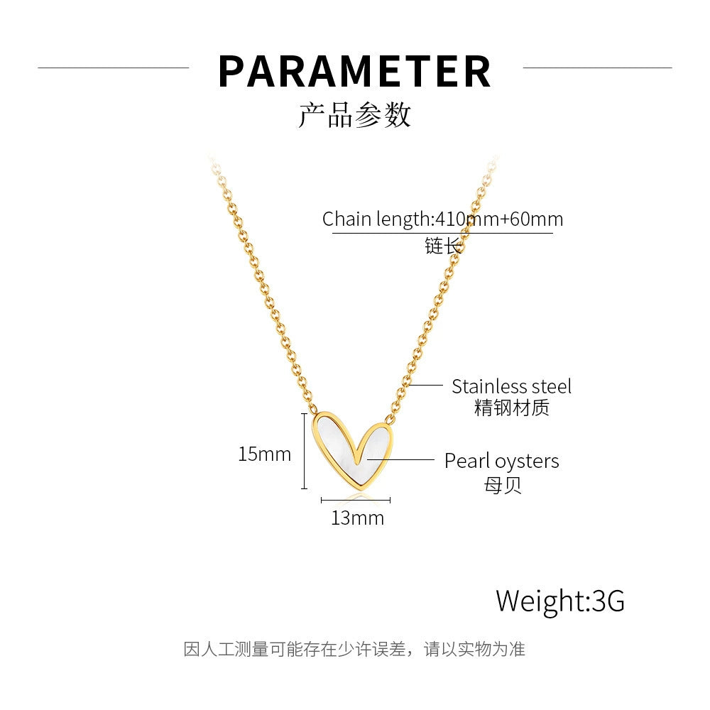 Gold Plated Stainless Steel Shell Inlay Heart Pendant Necklace / KN1003