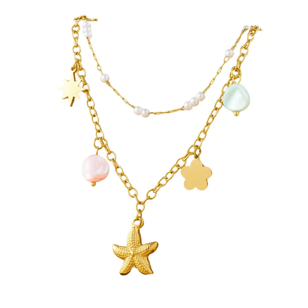 Gold Plated Stainless Steel Starfish Charm Necklace / KN4005