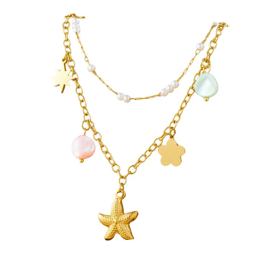 Gold Plated Stainless Steel Starfish Charm Necklace / KN4005