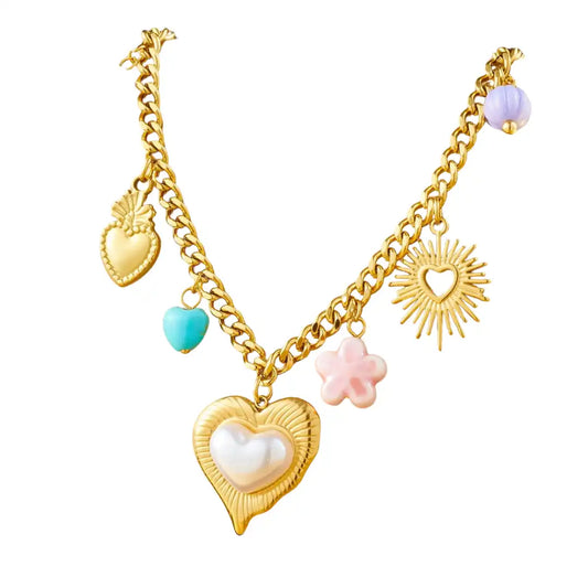 Gold Plated Stainless Steel Heart Charm Necklace / KN4010