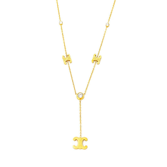 Gold Plated Stainless Steel Triumphal Arch Pendant Lariat Necklace / KN2003