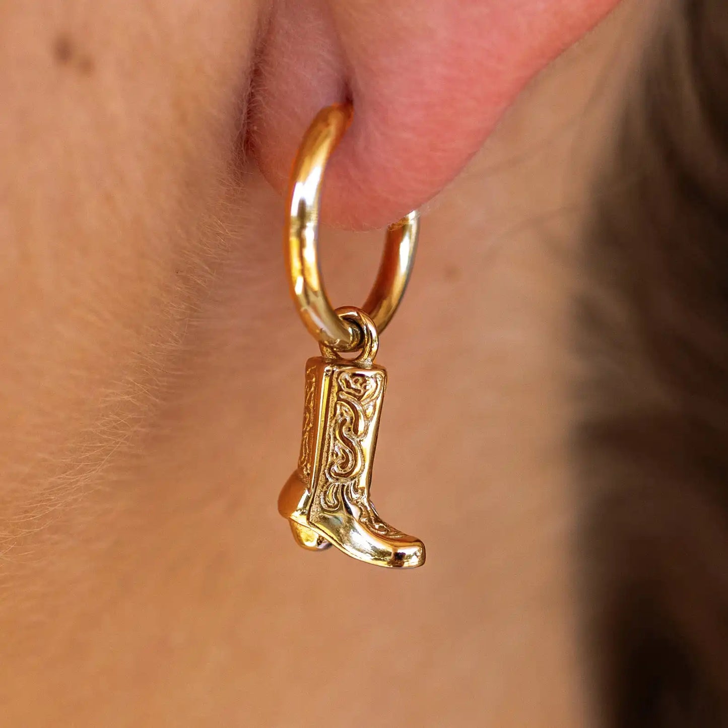 1 Pair Gold Plated Western Cowboy Boots Pendant Drop Earring / KE0020