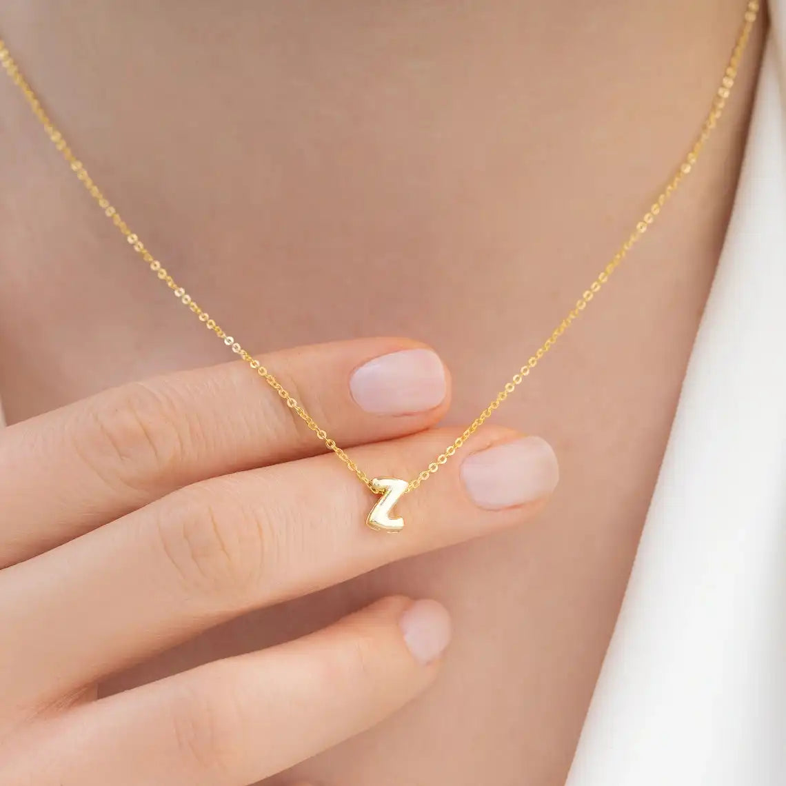 Gold PVD Stainless Steel Chain Copper Bubble Letter Initial Pendant Necklace / KN1024