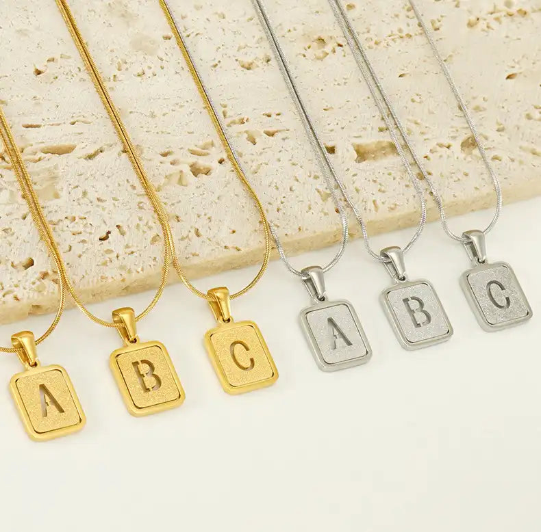 18K Gold PVD Stainless Steel Hollow Letter Initial Pendant Necklace / KN1034