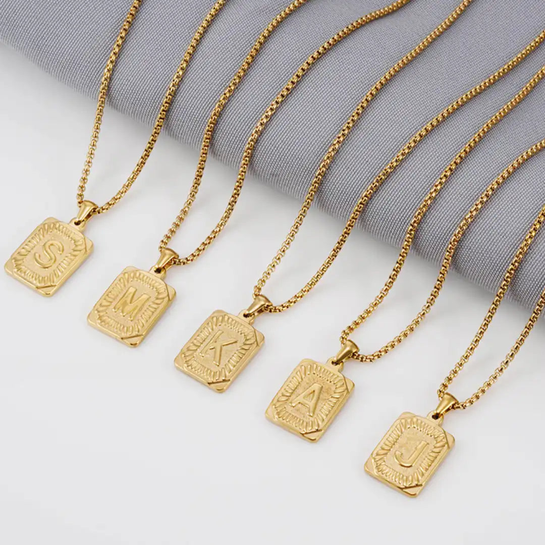 Gold PVD Stainless Steel Minimalist Letter Initial Pendant Necklace / KN1033