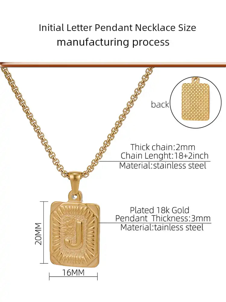 Gold PVD Stainless Steel Minimalist Letter Initial Pendant Necklace / KN1033