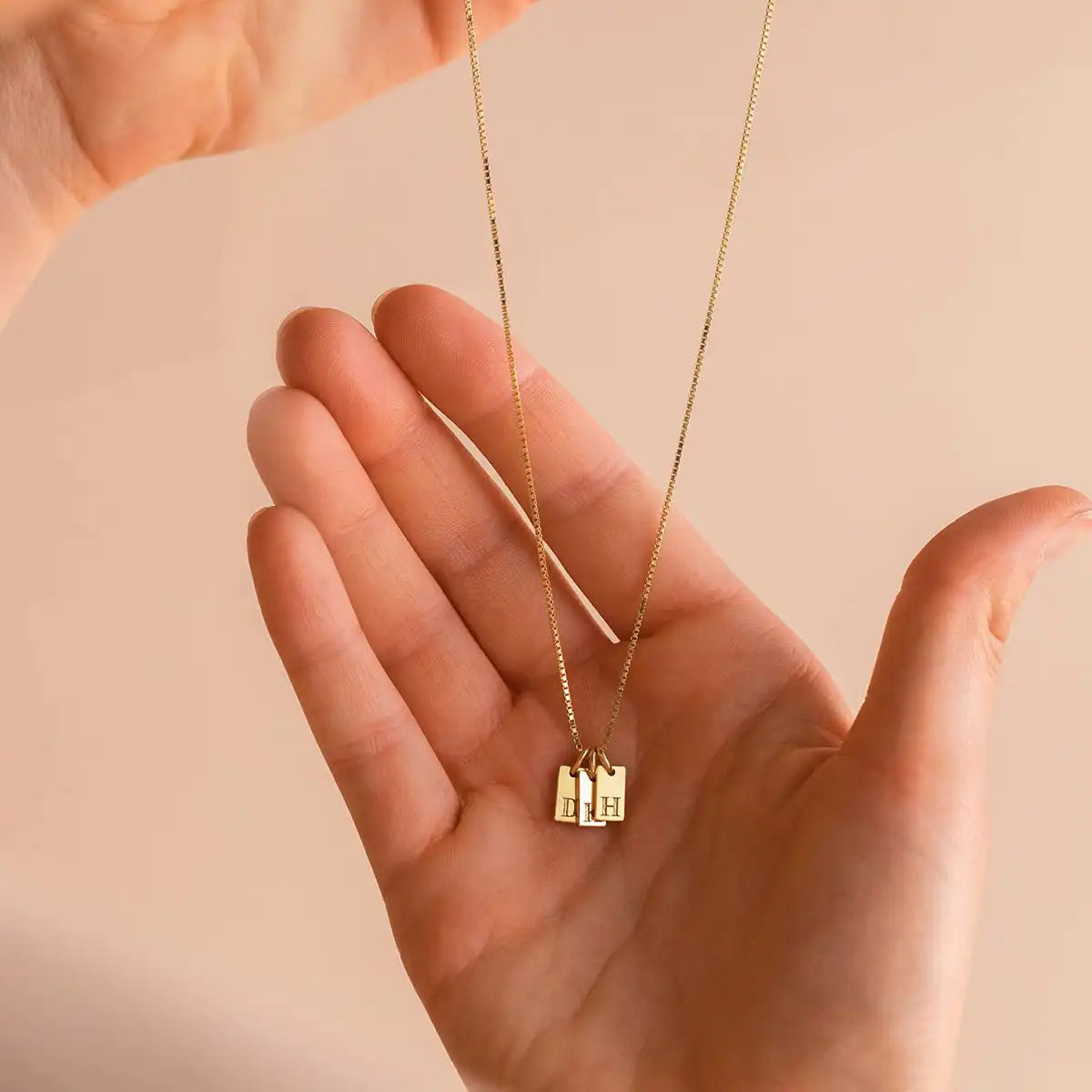 Gold PVD Stainless Steel Square Letter Initial Pendant Necklace / KN1025