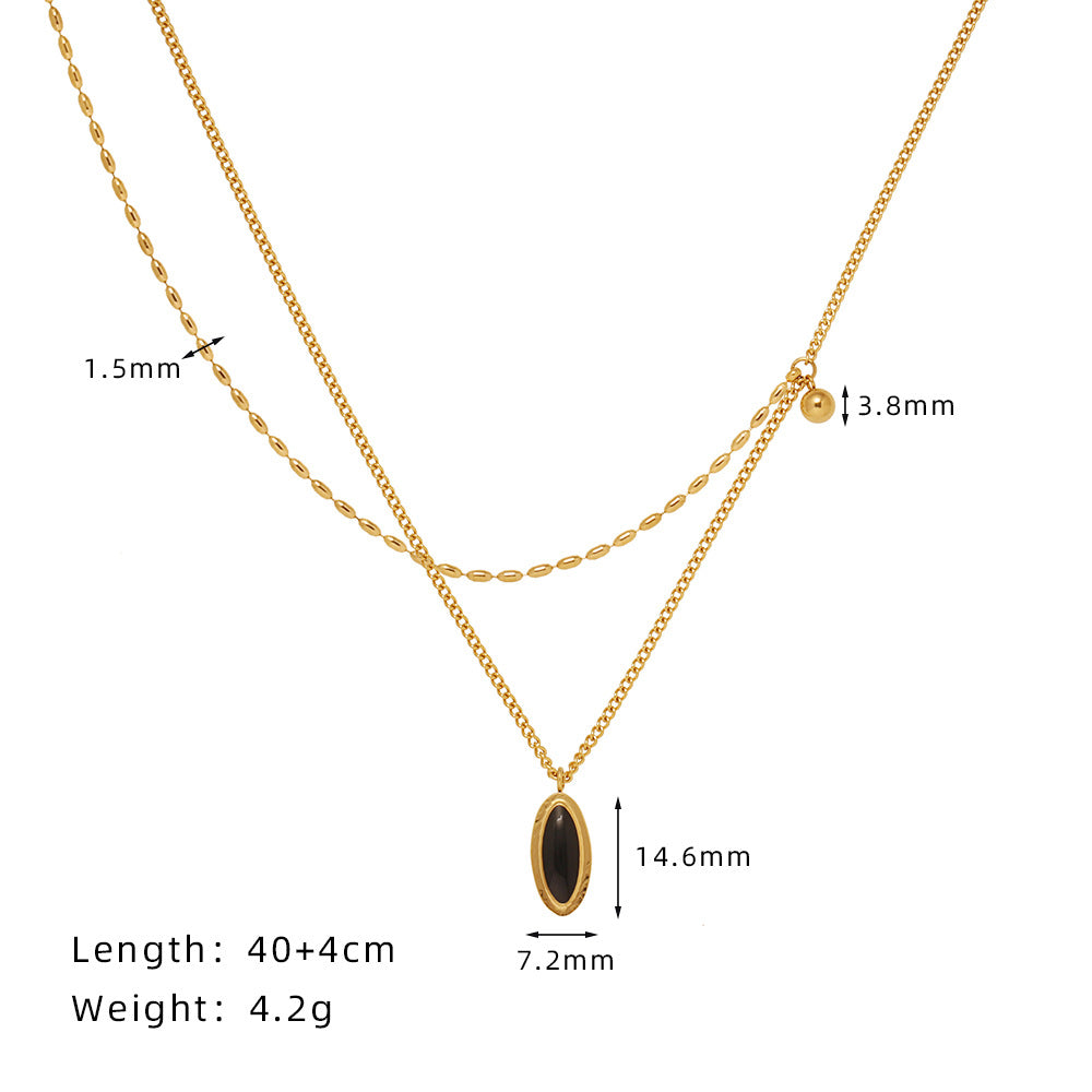 Gold Plated IG Style Oval 304 Stainless Steel Enamel Plating Necklace