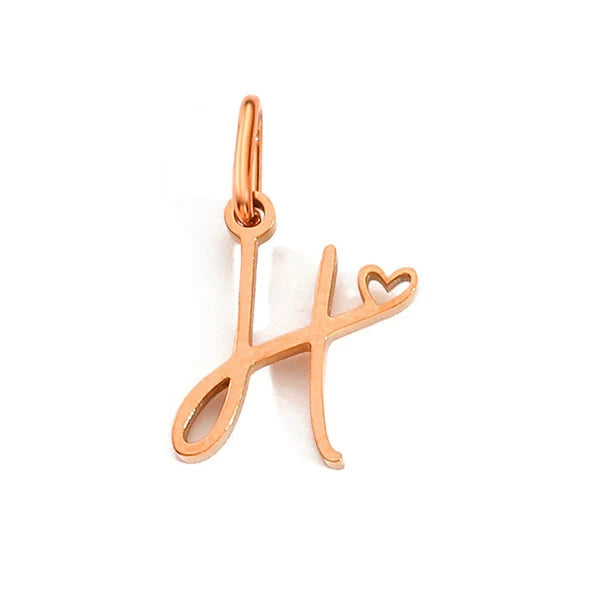 Rose Gold Plated Stainless Steel A-Z Letter Heart Pendant (Pk of 10 ) / KP0004