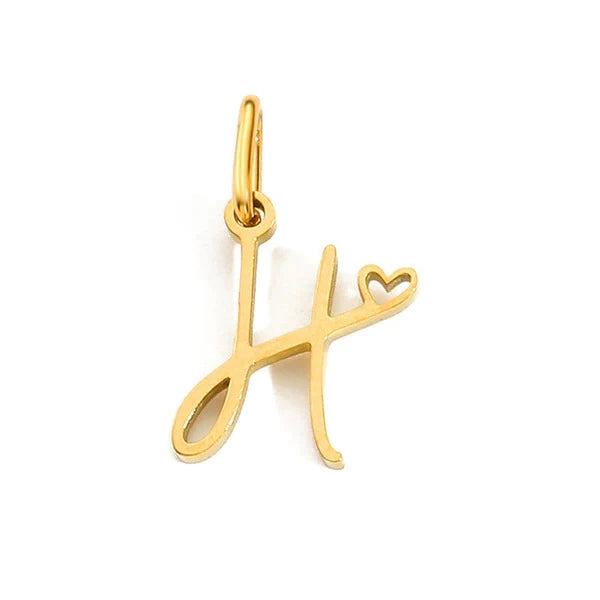 Gold Plated Stainless Steel A-Z Letter Heart Pendant (Pk of 10 ) / KP0003