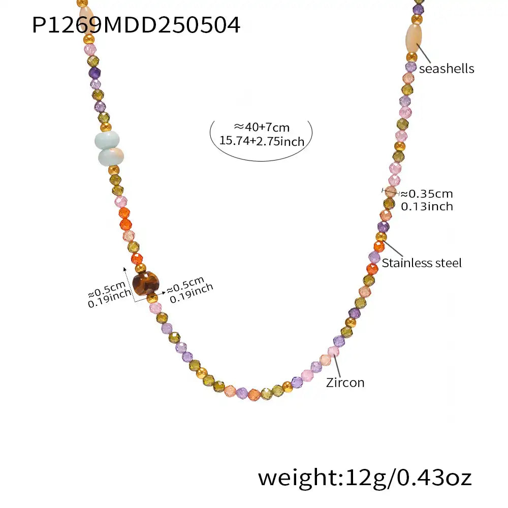 Handmade beaded string cut zircon and tiger's eye stone Necklace / 25004019