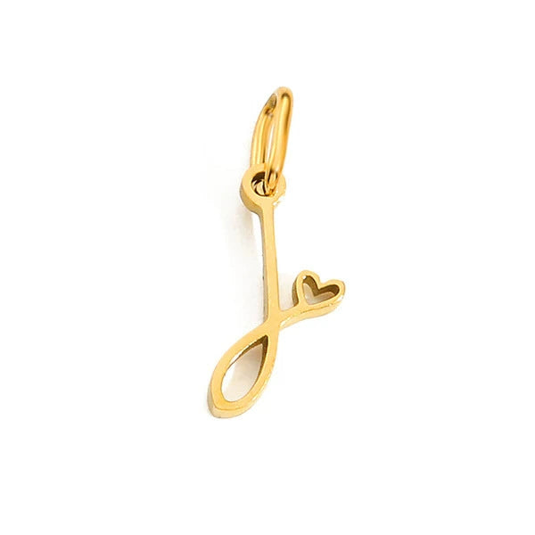 Gold Plated Stainless Steel A-Z Letter Heart Pendant (Pk of 10 ) / KP0003