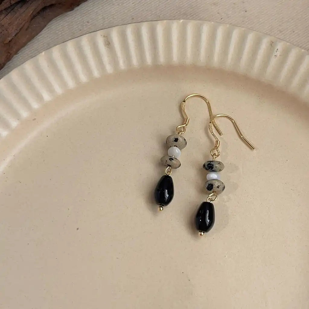1 Pair Vintage Nature Spotted Stone Dangle Earrings Wholesale / KE0002