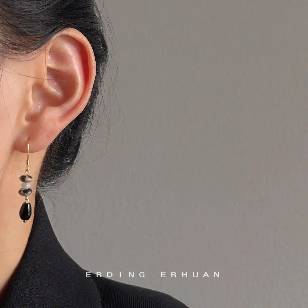1 Pair Vintage Nature Spotted Stone Dangle Earrings Wholesale / KE0002