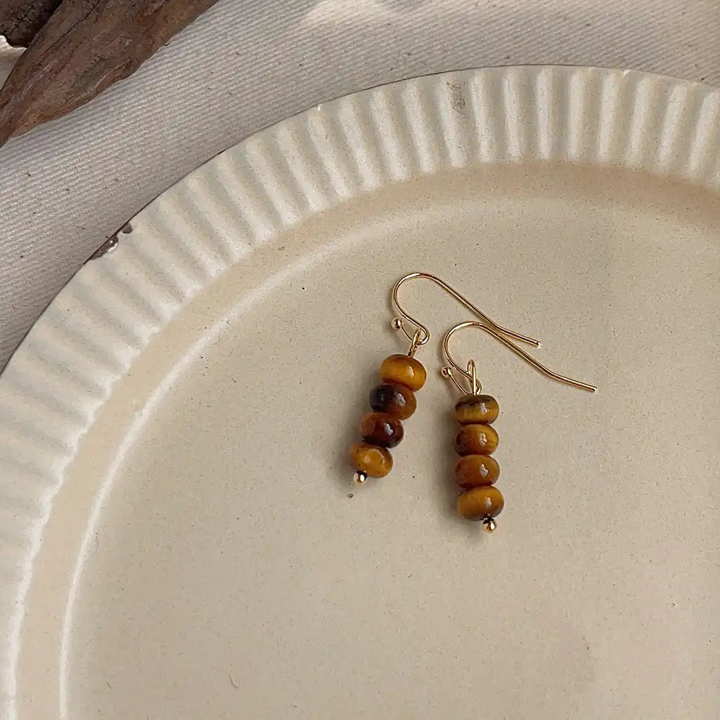 1 Pair Vintage Tiger Eye's Stone Dangle Earrings Wholesale / KE0005