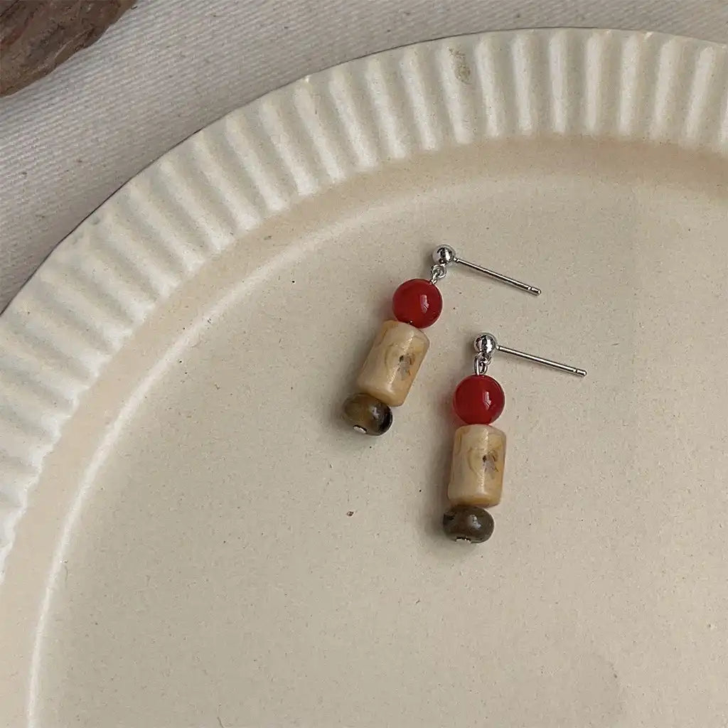 1 Pair Vintage Red Agate Natural Stone Dangle Earrings Wholesale / KE0006