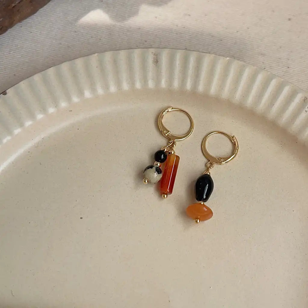 1 Pair Vintage Asymmetric Stone Dangle Earrings / KE0010