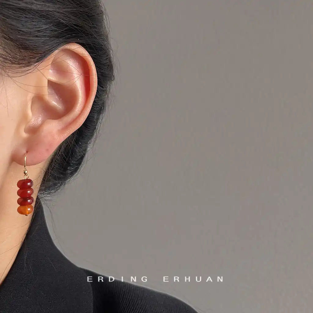 1 Pair Vintage Agate Stone Dangle Earrings / KE0011