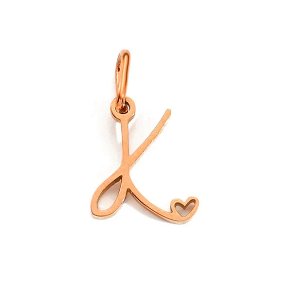 Rose Gold Plated Stainless Steel A-Z Letter Heart Pendant (Pk of 10 ) / KP0004