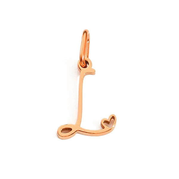 Rose Gold Plated Stainless Steel A-Z Letter Heart Pendant (Pk of 10 ) / KP0004
