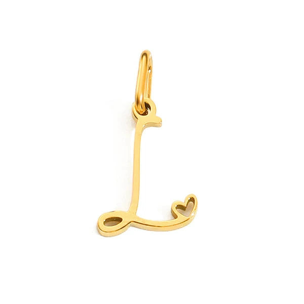 Gold Plated Stainless Steel A-Z Letter Heart Pendant (Pk of 10 ) / KP0003