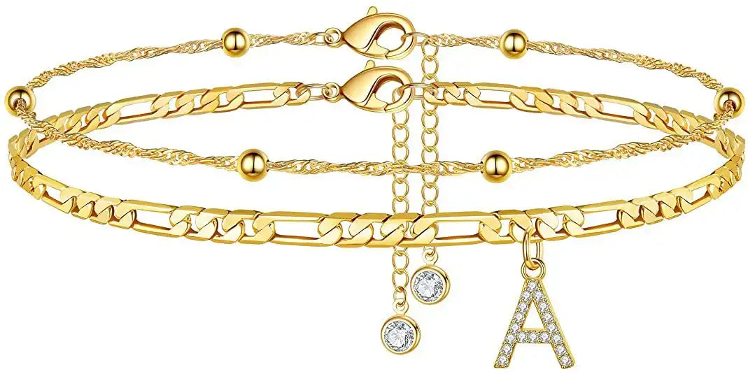 Layered Letter Ankle bracelet for Women Chain Initial Pendant Anklets / 25904001