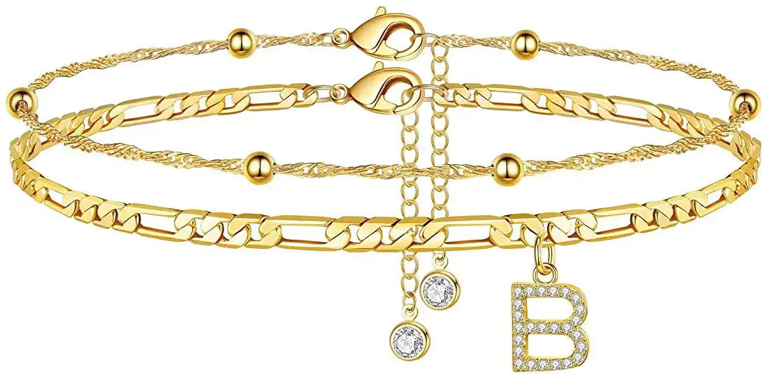 Layered Letter Ankle bracelet for Women Chain Initial Pendant Anklets / 25904001