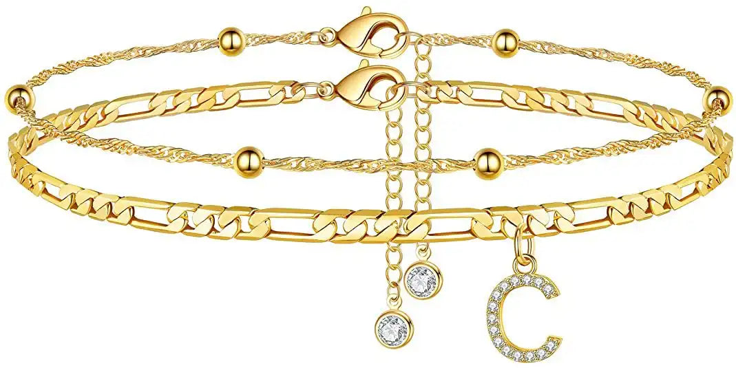 Layered Letter Ankle bracelet for Women Chain Initial Pendant Anklets / 25904001