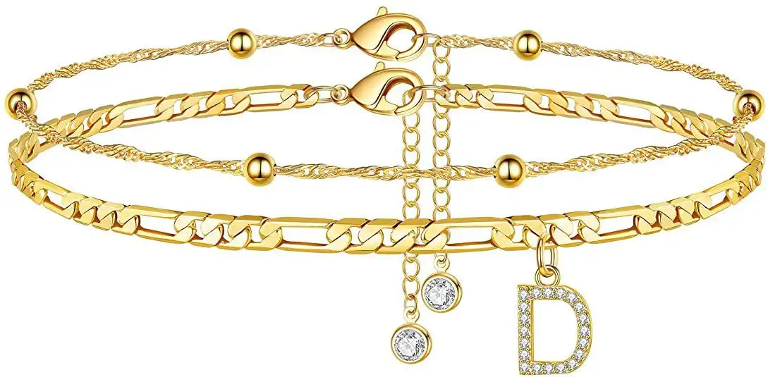 Layered Letter Ankle bracelet for Women Chain Initial Pendant Anklets / 25904001