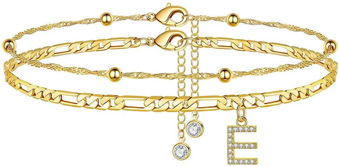Layered Letter Ankle bracelet for Women Chain Initial Pendant Anklets / 25904001