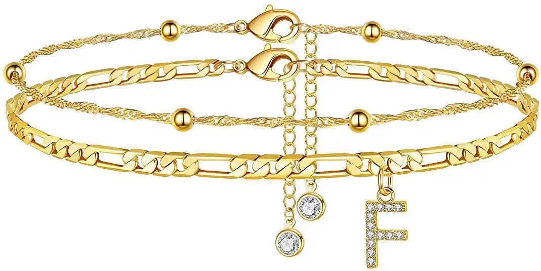 Layered Letter Ankle bracelet for Women Chain Initial Pendant Anklets / 25904001