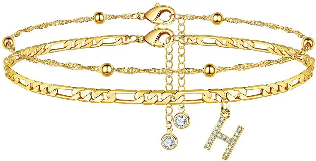 Layered Letter Ankle bracelet for Women Chain Initial Pendant Anklets / 25904001
