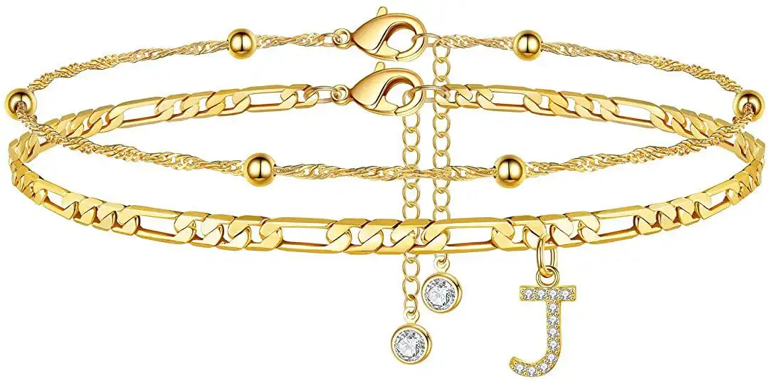 Layered Letter Ankle bracelet for Women Chain Initial Pendant Anklets / 25904001
