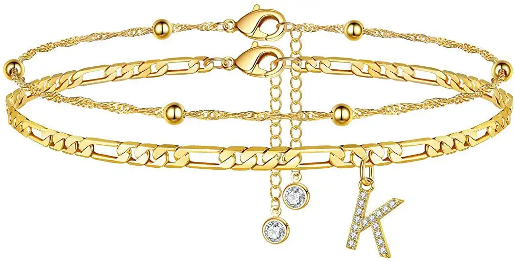 Layered Letter Ankle bracelet for Women Chain Initial Pendant Anklets / 25904001