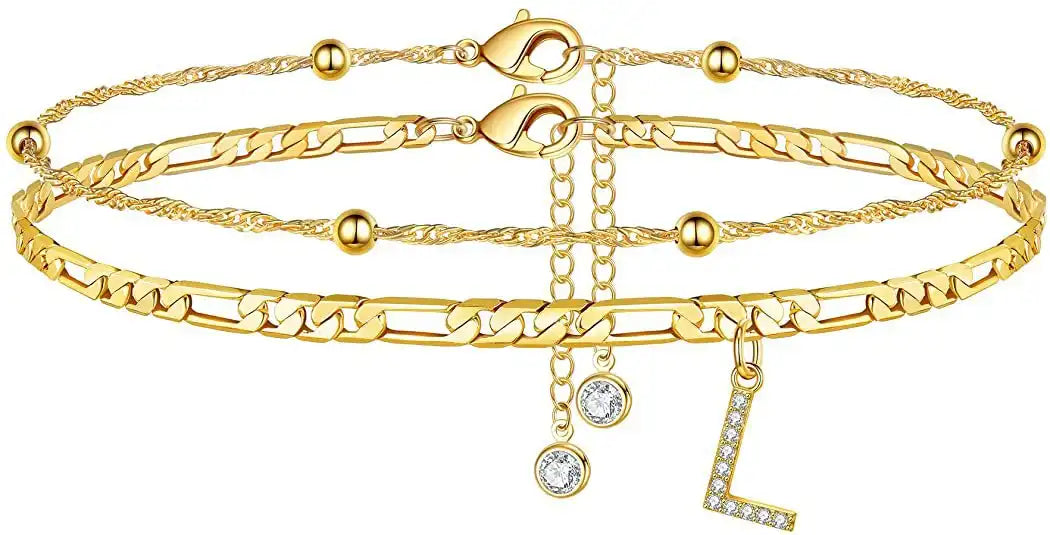 Layered Letter Ankle bracelet for Women Chain Initial Pendant Anklets / 25904001