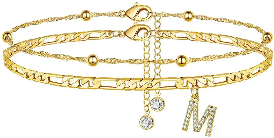 Layered Letter Ankle bracelet for Women Chain Initial Pendant Anklets / 25904001