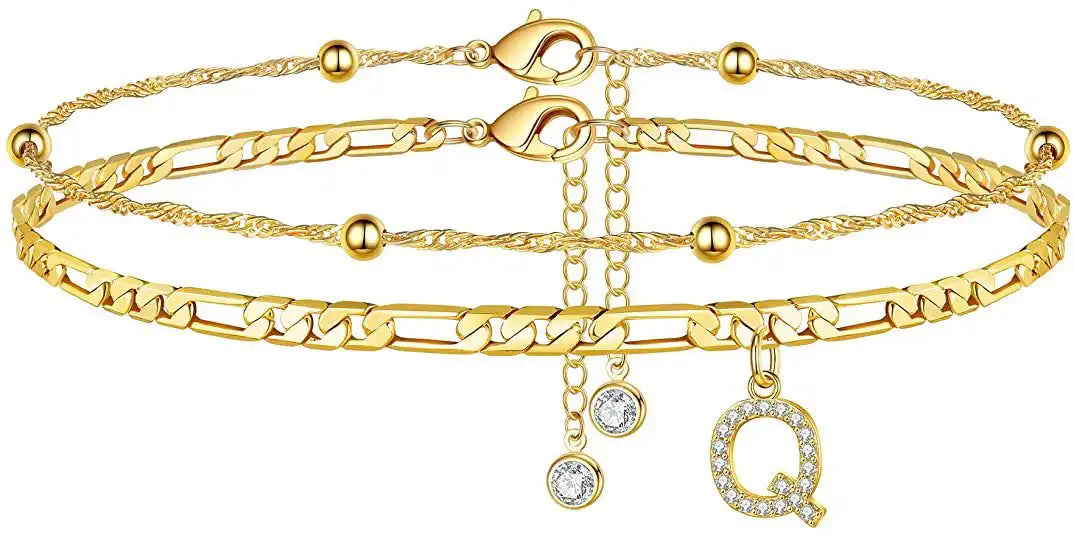 Layered Letter Ankle bracelet for Women Chain Initial Pendant Anklets / 25904001