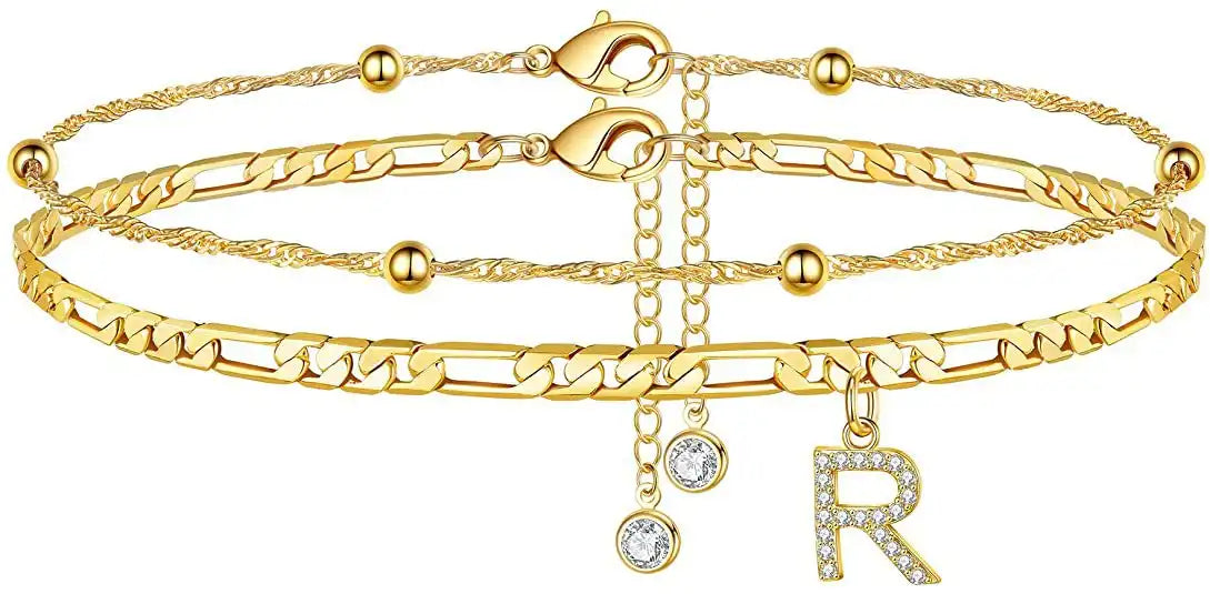 Layered Letter Ankle bracelet for Women Chain Initial Pendant Anklets / 25904001