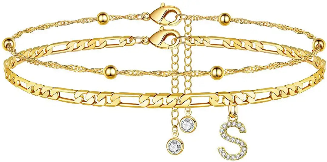 Layered Letter Ankle bracelet for Women Chain Initial Pendant Anklets / 25904001