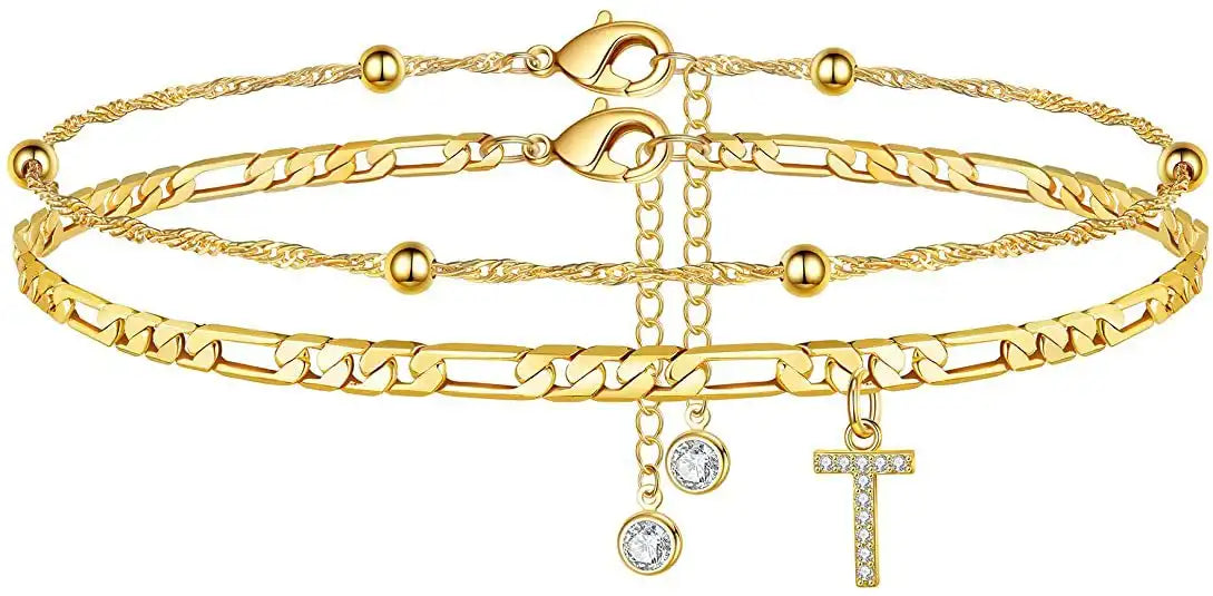 Layered Letter Ankle bracelet for Women Chain Initial Pendant Anklets / 25904001