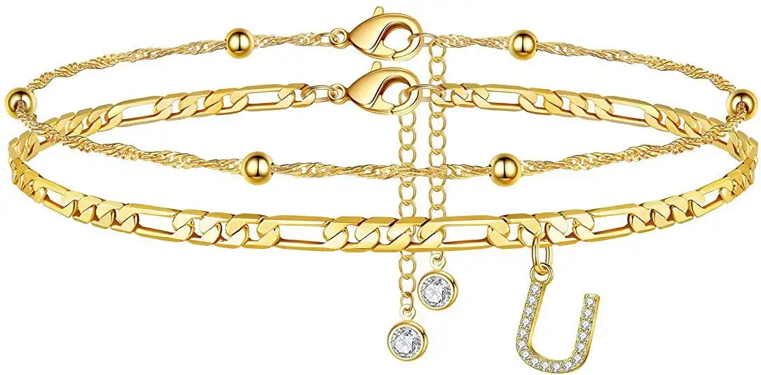 Layered Letter Ankle bracelet for Women Chain Initial Pendant Anklets / 25904001