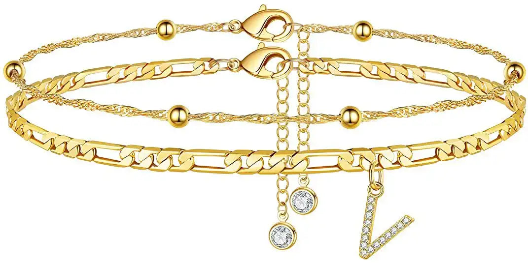 Layered Letter Ankle bracelet for Women Chain Initial Pendant Anklets / 25904001