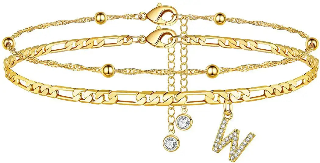 Layered Letter Ankle bracelet for Women Chain Initial Pendant Anklets / 25904001