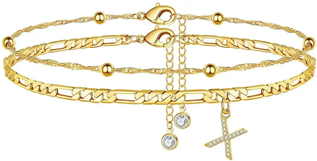 Layered Letter Ankle bracelet for Women Chain Initial Pendant Anklets / 25904001