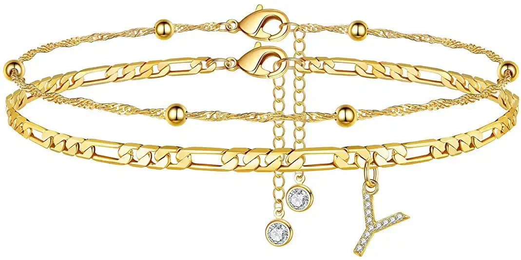 Layered Letter Ankle bracelet for Women Chain Initial Pendant Anklets / 25904001